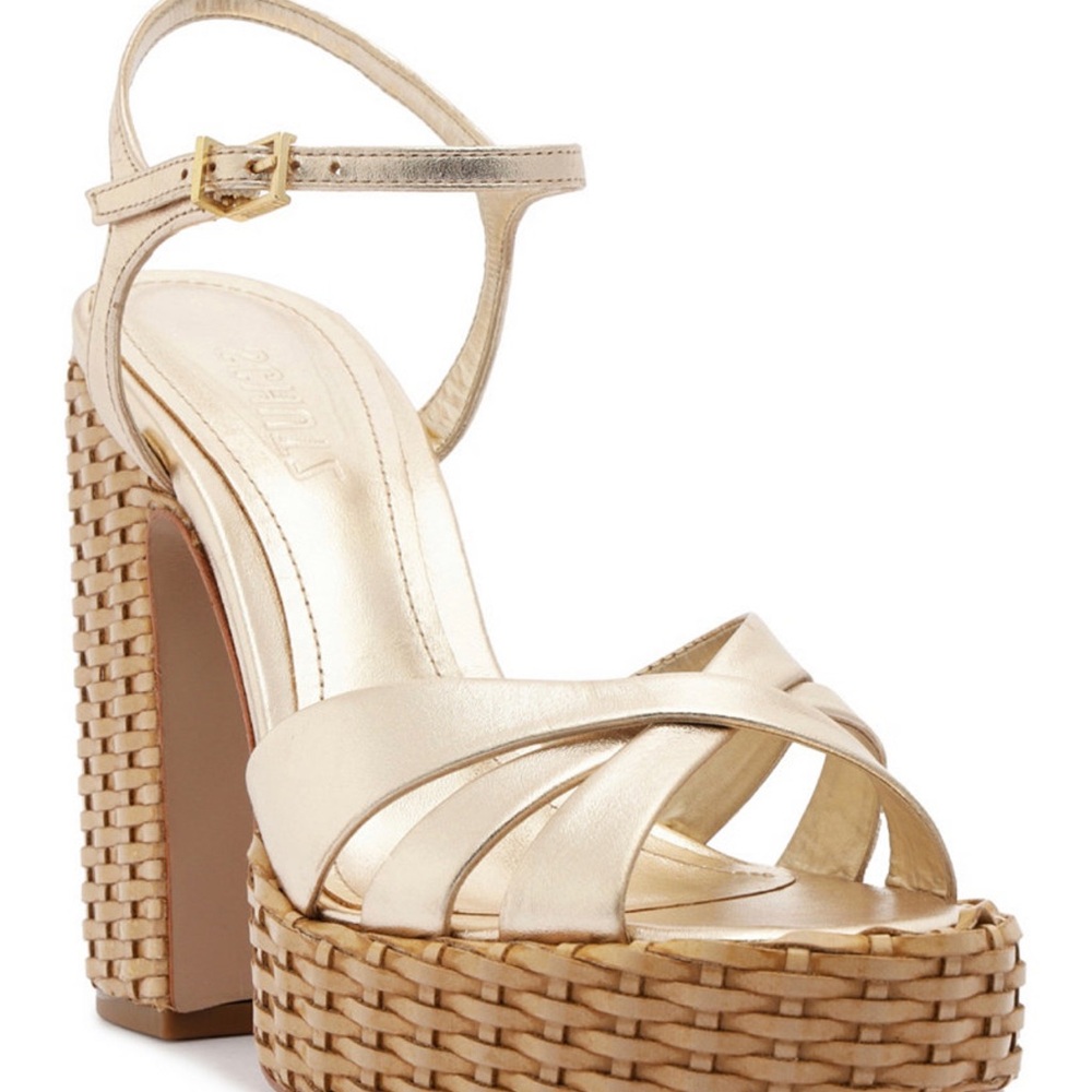 SCHUTZ Keefa  straw high heel Gold Platform Sandals